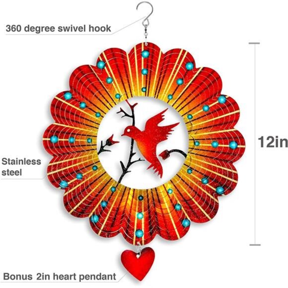 Wind Spinner - 12-Inch 3D Stainless Steel Lovebird Design - Picture 10 of 14